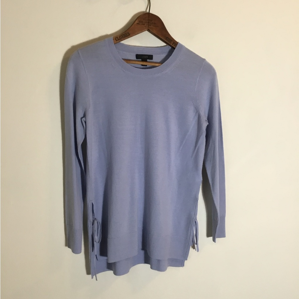 J. Crew Merino Wool Side Slit‎ Tie Crew Neck Sweater - Picture 4 of 9